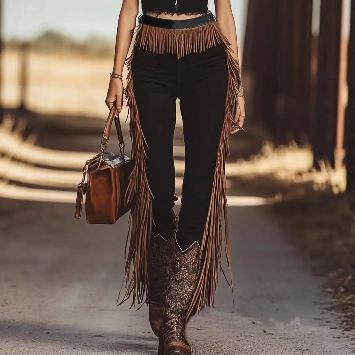 Tassel Casual Pants Solid-color Slim-fit Trousers