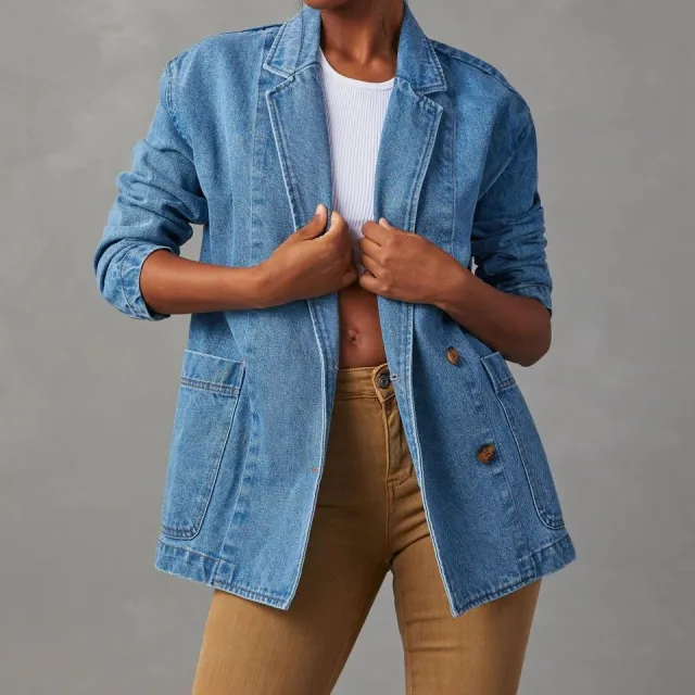 Washed Blue Denim Women's Suit Jacket Blue - Shop at LoveMi