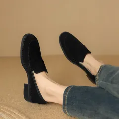 Sheepskin Chunky Heel Pumps Women Spring Concise - Black - View 1