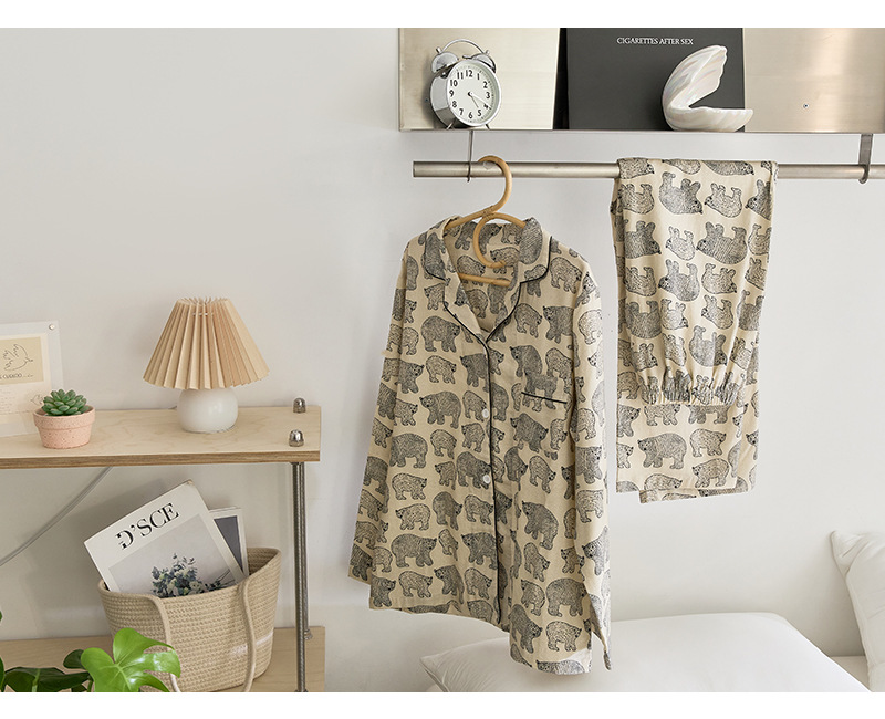 بدلة منزلية من القطن الخالص بتصميم دافئ وناعم بنقشة الدب القطبي للأزواج