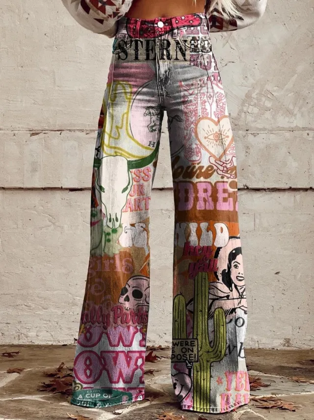Women's 3D Printed Straight Casual Wide leg Pants Hy1578Mu Xl - Shop at LoveMi