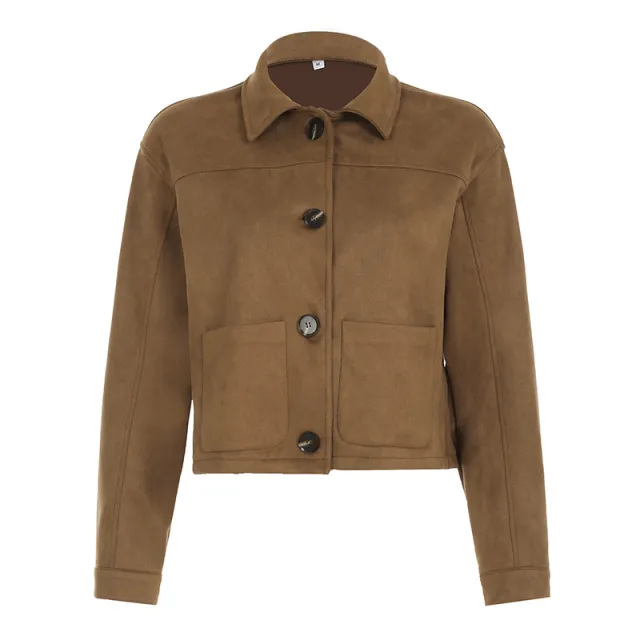 Lapel Single Breasted Brown Short Jacket Women's Retro Brown - Shop at LoveMi