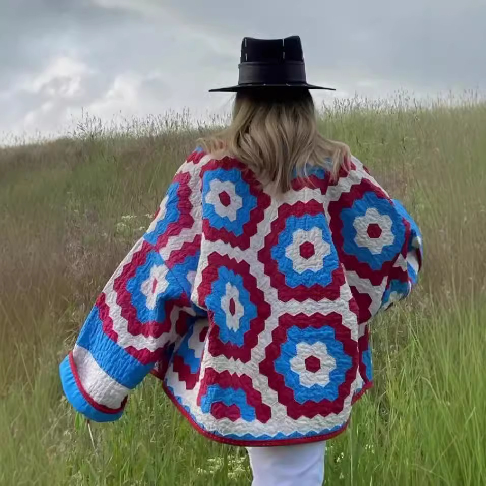 European And American Women's Clothing Splicing Cotton Jacket