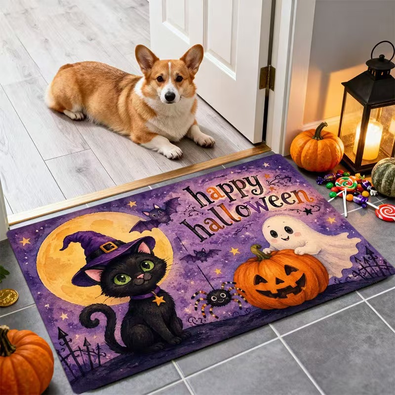Crystal velvet hallway doormat for halloween