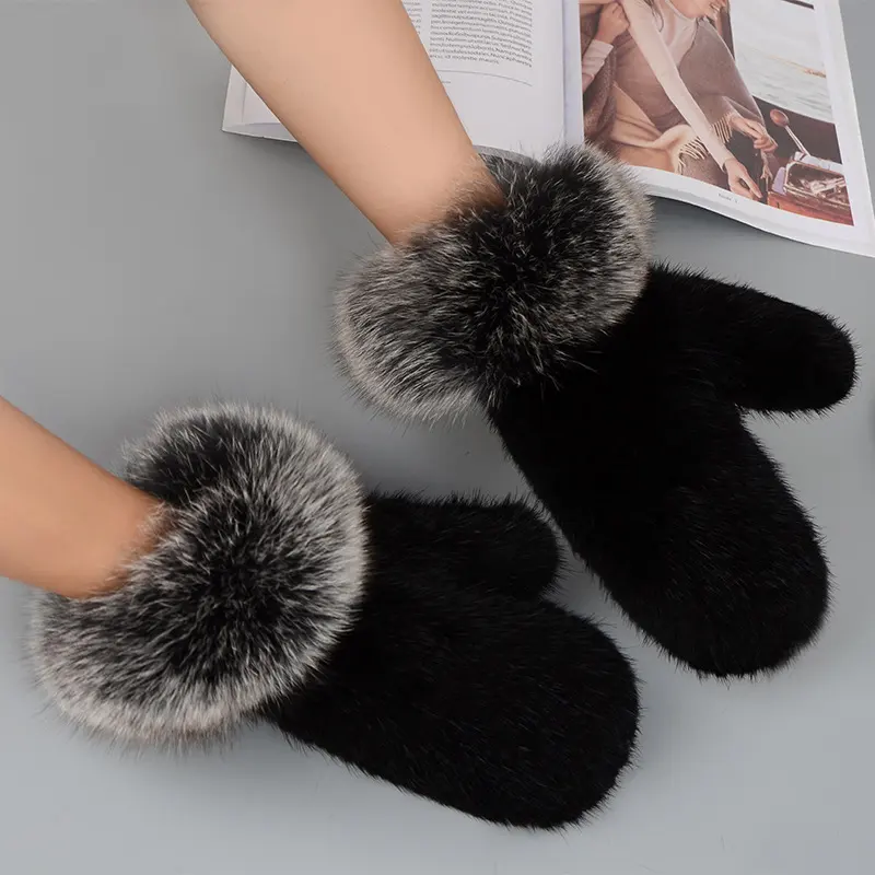 Colorful Mink Fur Gloves Hand-woven Mittens Thickened Warm Winter