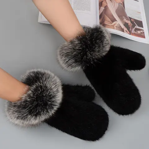 Colorful Mink Fur Gloves Hand-woven Mittens Thickened Warm Winter