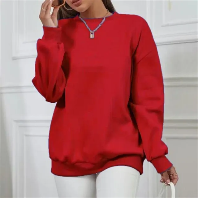 Thick Loose Round Neck Long Sleeve Solid Color Hoodie Red - Shop at LoveMi