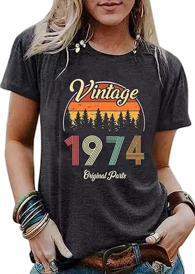 Vintage Women's Letter Vintage Print Party Top Dark Gray 4 - Shop at LoveMi