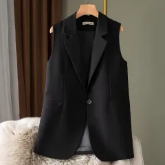 Women's Spring And Autumn Design Sense Vest Coat - Black - View 1