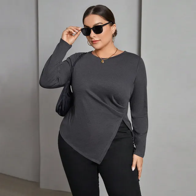 Irregular Slit Versatile Slim fit Bottoming Top Gray - Shop at LoveMi