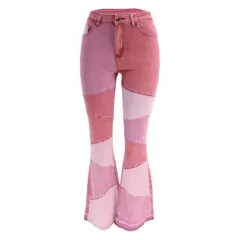 Women's Wide-leg Fashion Stitching Jeans - Purplish Red - View 1