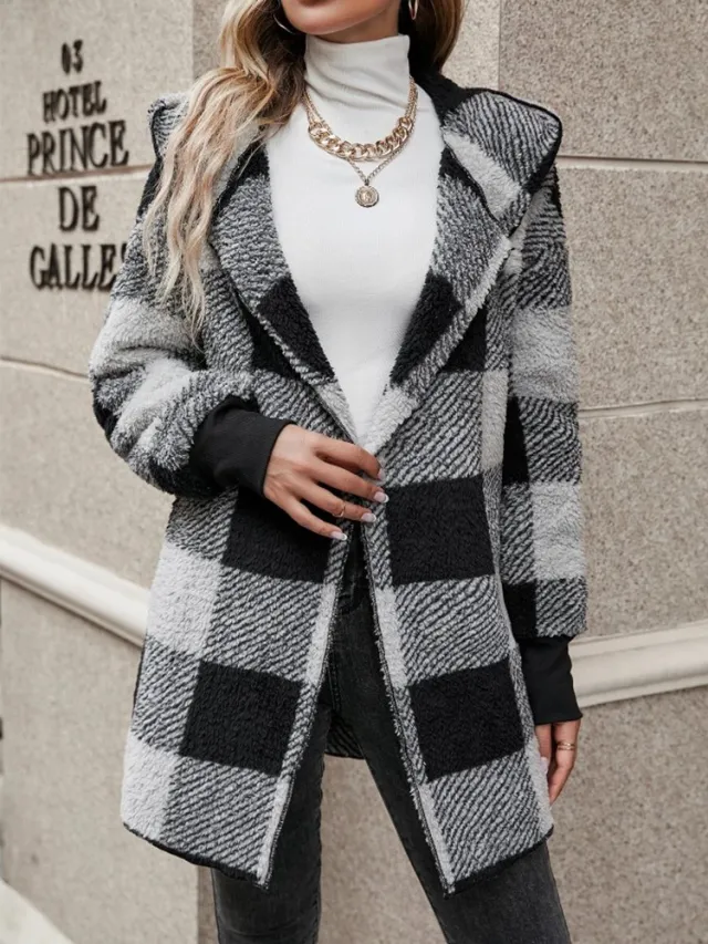 Women's Loose Plaid Color Stitching Knitted Cardigan Fashion Sweater Black - Shop at LoveMi