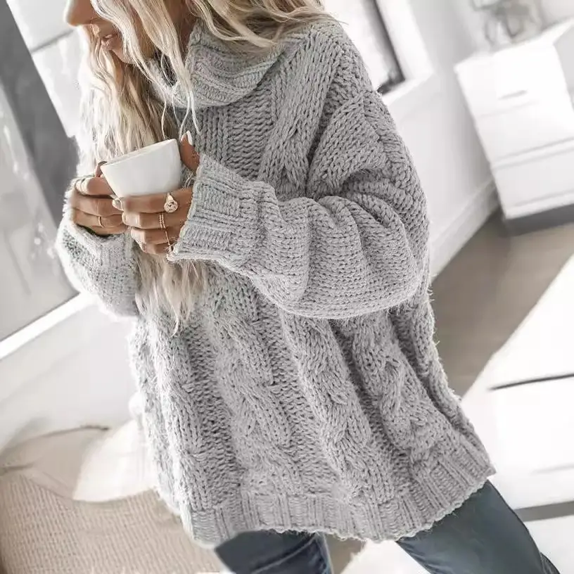 Pullover Sweater Long Sleeve Loose High Collar