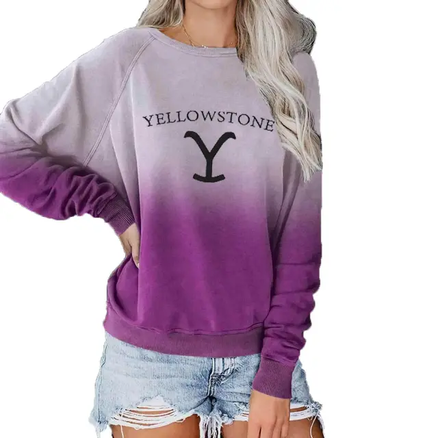 New YELLOW Sweater Printed Top Independent Stand Round Neck Long Sleeve Fashion Women's Wear Purple - Shop at LoveMi