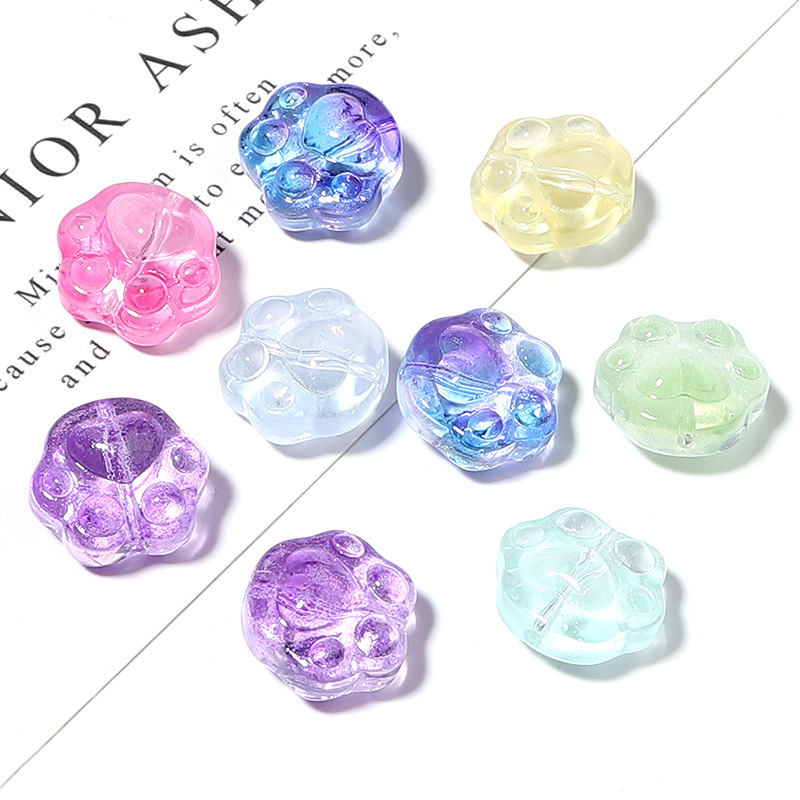 Transparent Colored Glaze Cartoon Hand-shaped Brush Straight Hole Beaded Diy Children Bracelet Pendant