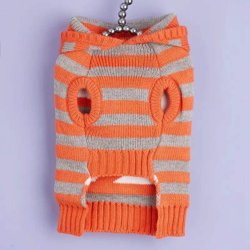 Halloween New Knitted Cold-proof Contrast Color Striped Hooded Fur Ball Pet Sweater