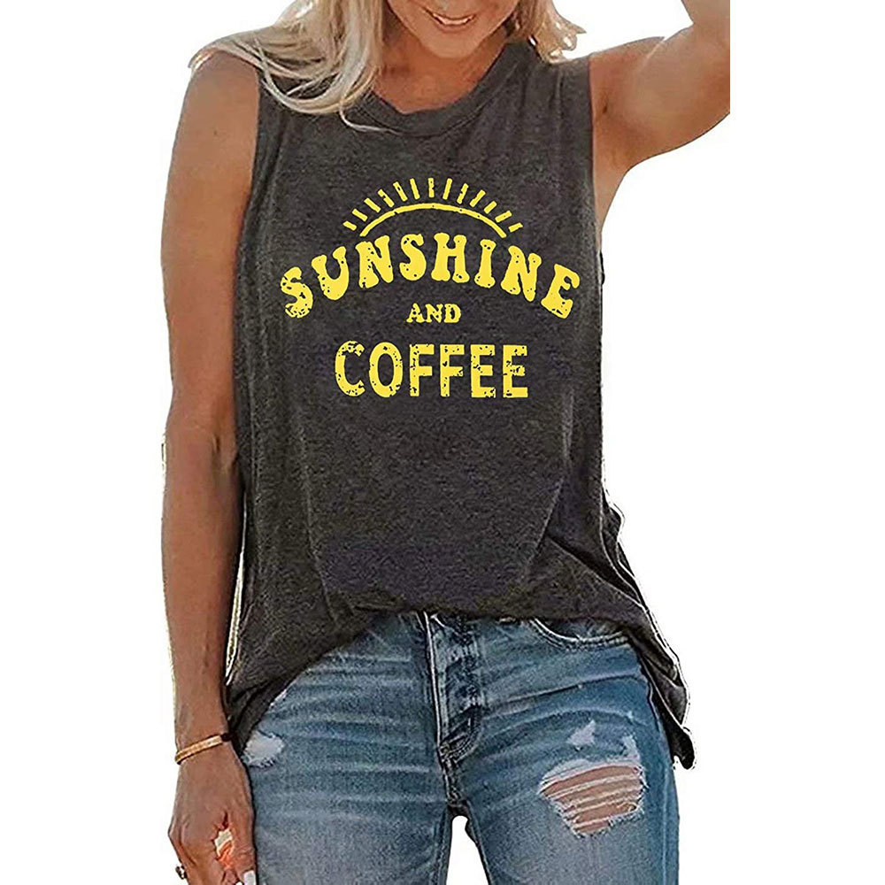 E Printed Round Neck Sleeveless T-shirt For Women