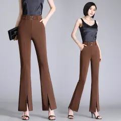 Women's Fashion High Waist Slimming Bell-bottom Pants - Coffee Trousers - View 1