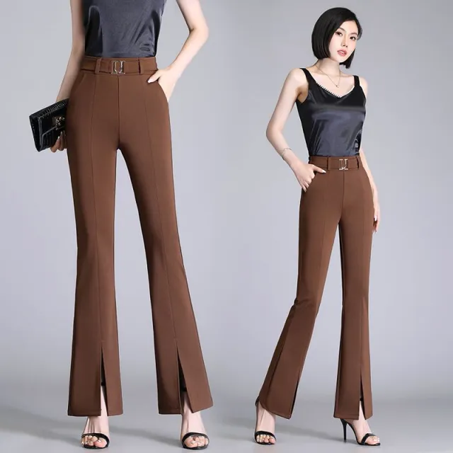 Women's Fashion High Waist Slimming Bell bottom Pants Coffee Trousers - Shop at LoveMi