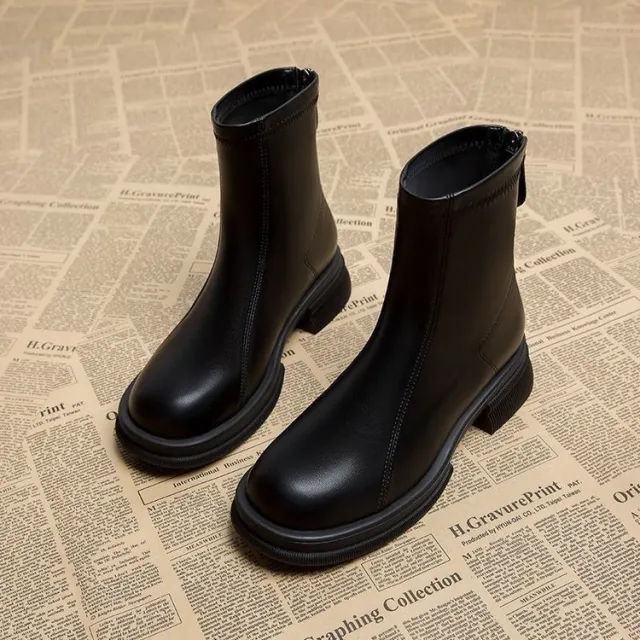 Women's Thick Heel Flat Ankle Boots Black - Shop at LoveMi
