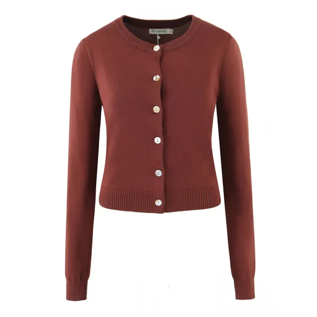 Women's Retro Multi color Round Neck Long Sleeve Jacket Brown - Shop at LoveMi