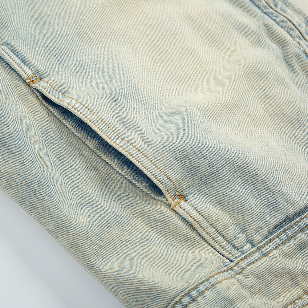 Men's High Street Fashion American Vintage Zipper Stand Collar Multi-pocket Jacket