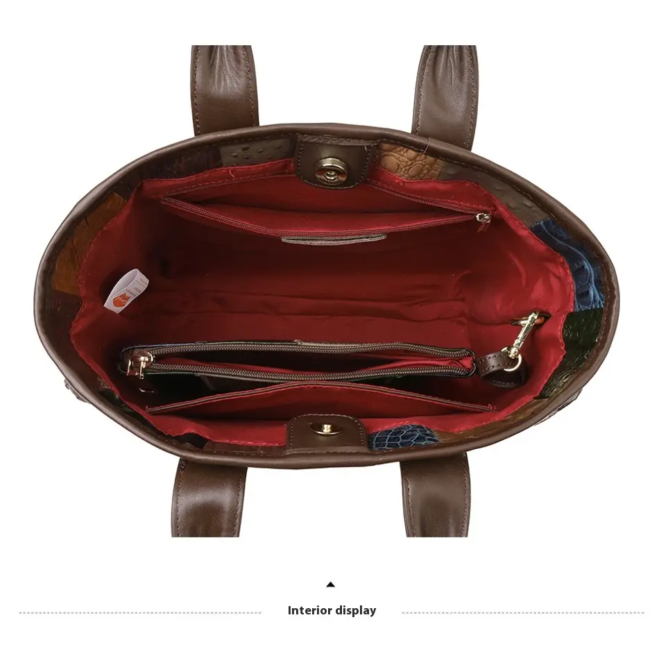 Genuine Leather Bag Light Luxury High-grade Contrast Color Trendy Plaid Women's Bag Factory