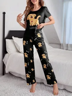 Home Round Neck Printed Short Sleeve T-shirt Top And Trousers Suit - Floral 3 - View 1