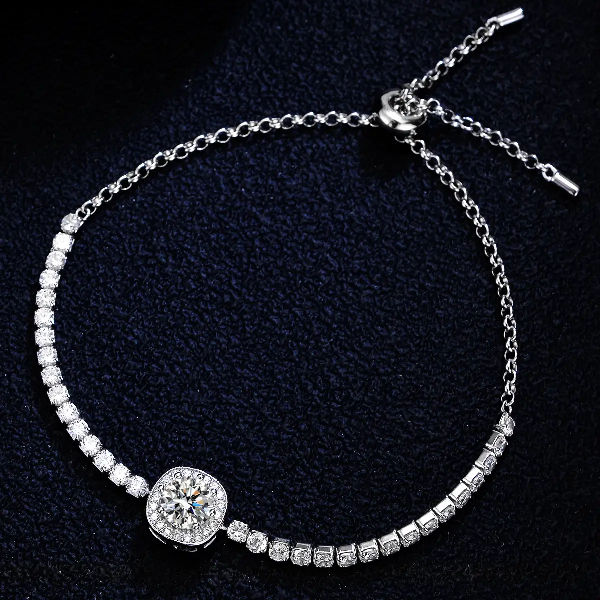 925 Silver Bracelet With Cubic Zirconia, Square-shaped, Minimalist Design