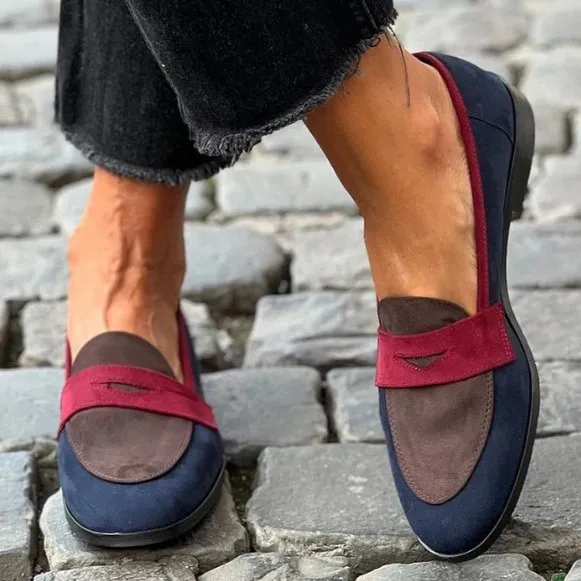 Round Toe Loafers Suede Color Matching Blue - Shop at LoveMi