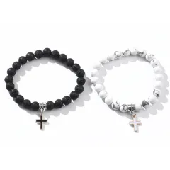 Fashion Jewelry Personality Volcanic Rock Cross Bracelet - Black And White Set - View 1
