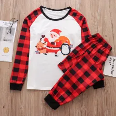 European And American Parent-child Suit Cartoon Santa Claus Printed Plaid Pants Homewear - White - View 1