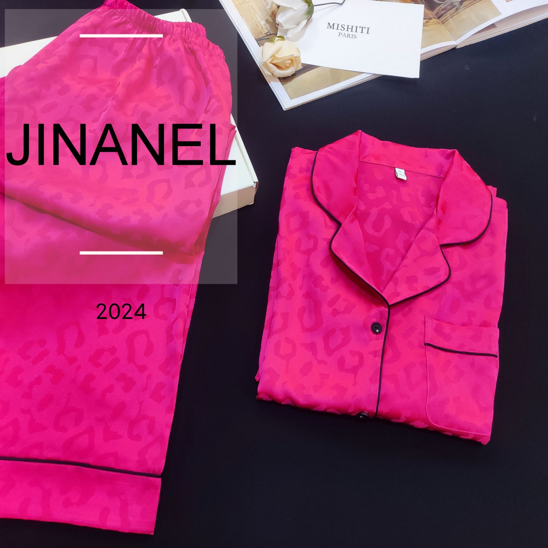 بيجاما نسائية فاخرة بأكمام طويلة من حرير الجليد