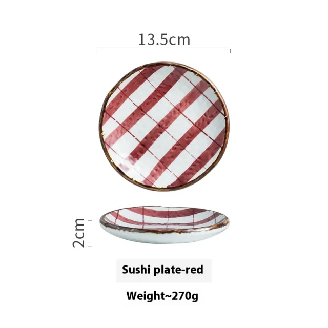 Japanese Style Painted Sushi Dessert Ceramic Plate Plaid Red - Shop at LoveMi