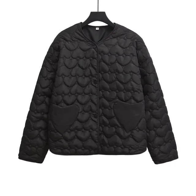 Women's Peach Heart Quilted Cotton Two tone Cotton Jacket Black - Shop at LoveMi