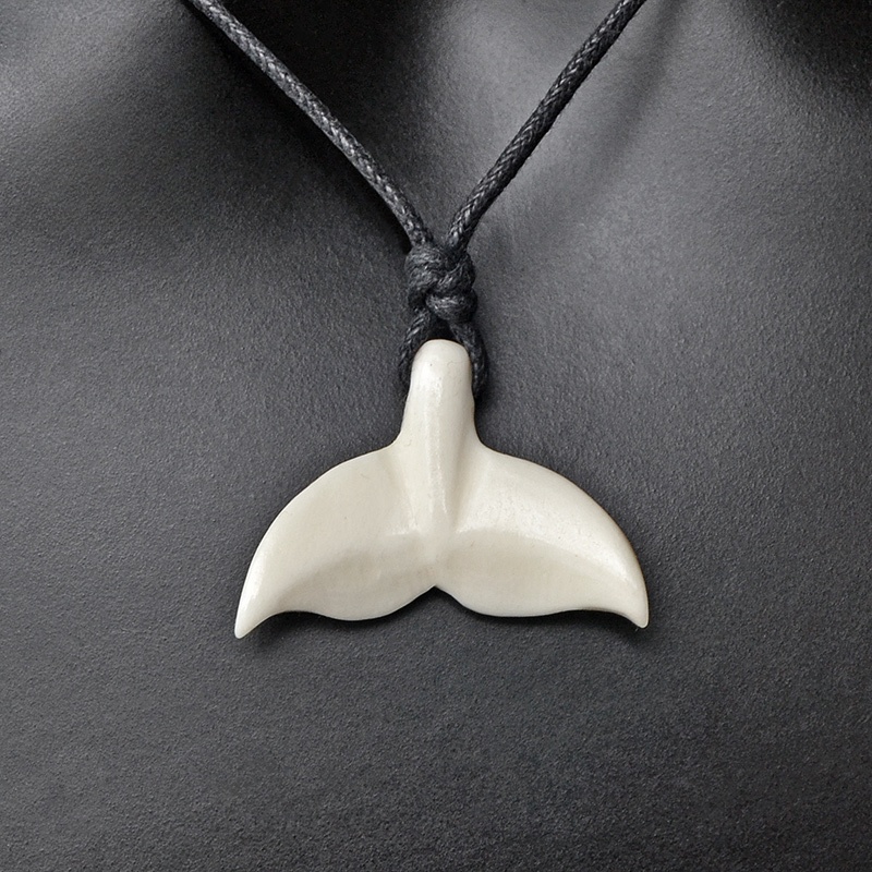 Ethnic Style Necklace Hand Carved Whale Tail Tibet Yak Bone Pendant