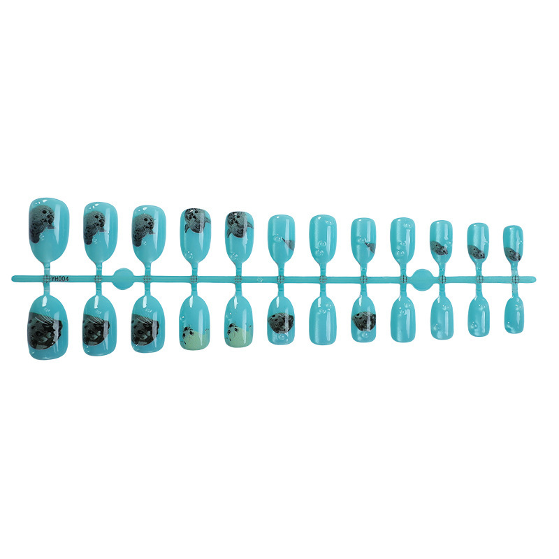 Oval Ocelot Cat-eye Ocean Blue Nail Tips For Wearable Nails