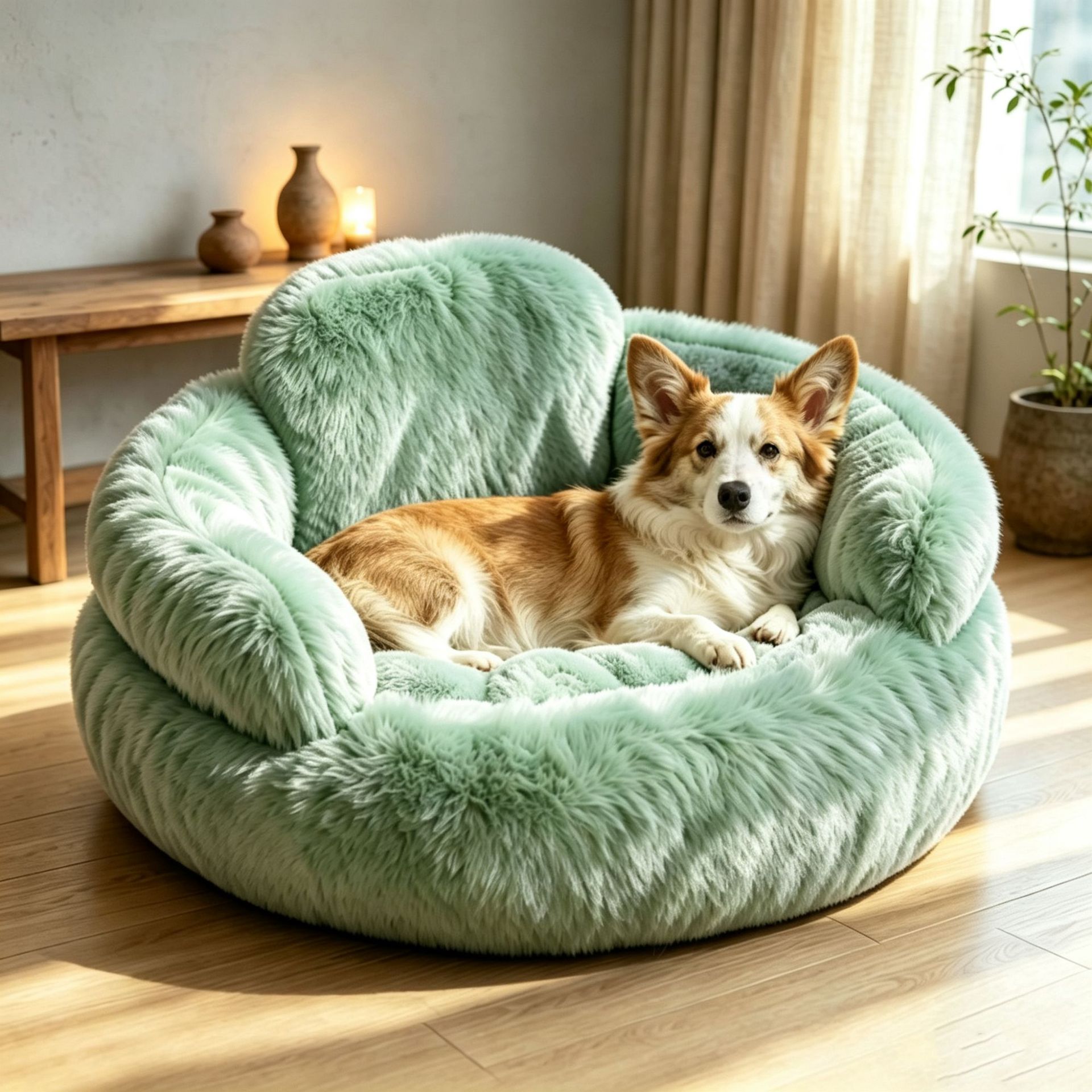 Plush Round Pet Bed Dog Bed Winter Dog Mat Bean Green 60CM