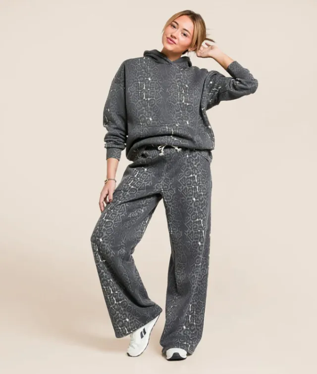 Fashionable Casual Hooded Sweatshirt And Wide Leg Pants Leopard Print Set Leopard - Shop at LoveMi