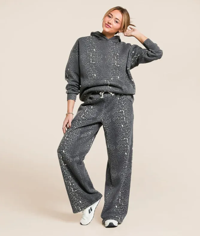 Fashionable Casual Hooded Sweatshirt And Wide Leg Pants Leopard Print Set - Leopard