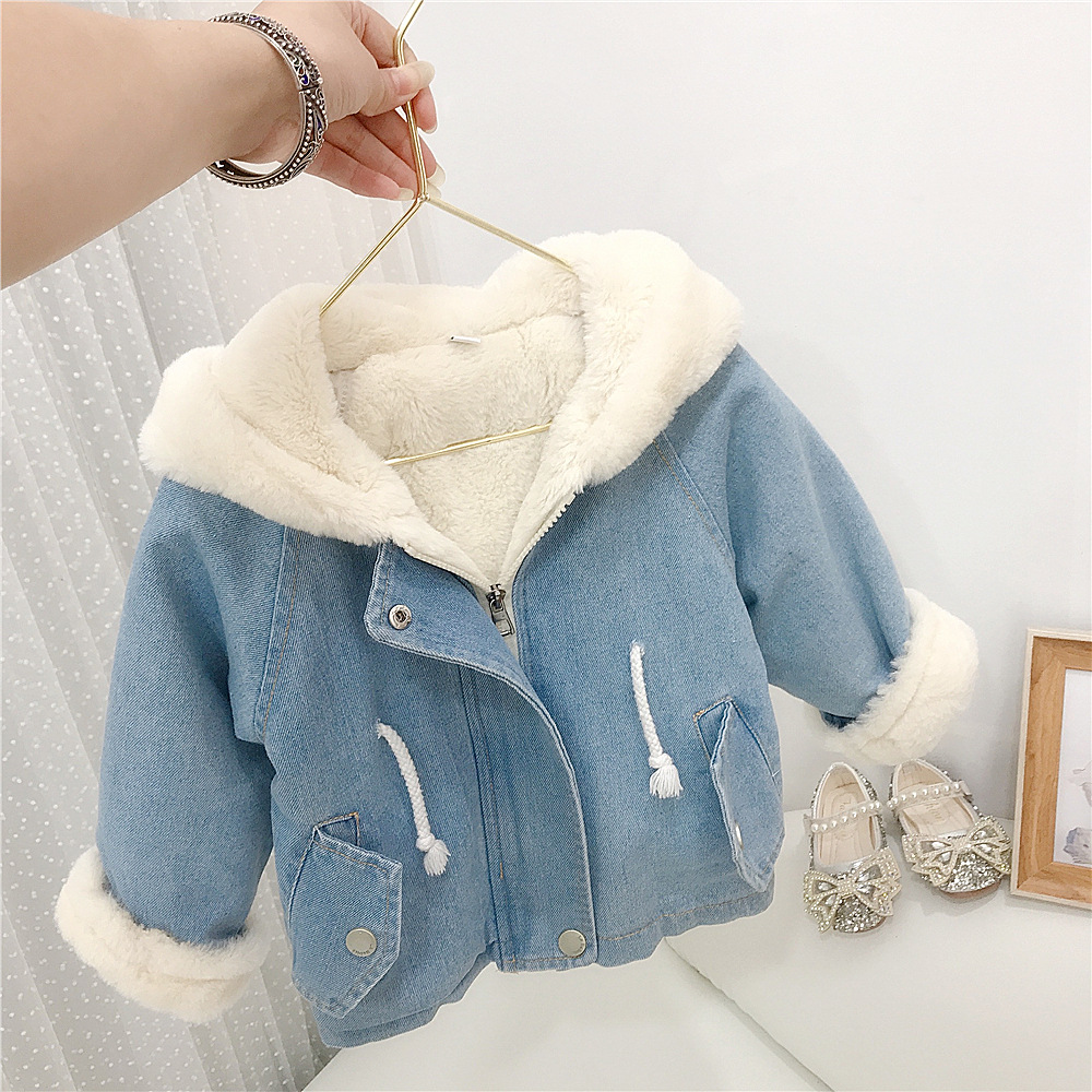 South Korea Rabbit Ears Fleece-lined Thickening Denim Jacket