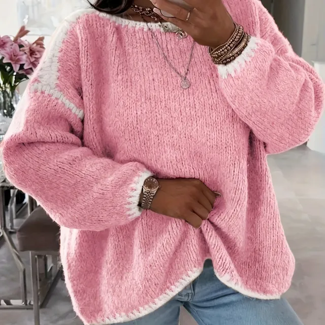 Female Loose And Casual Off the shoulder Solid color Sweater Pinkred - Shop at LoveMi