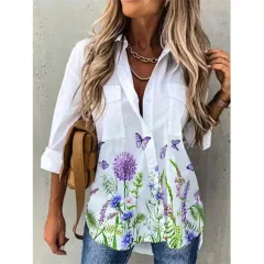 Women's Digital Printing Long Sleeve Shirt Top - Butterfly One - View 1