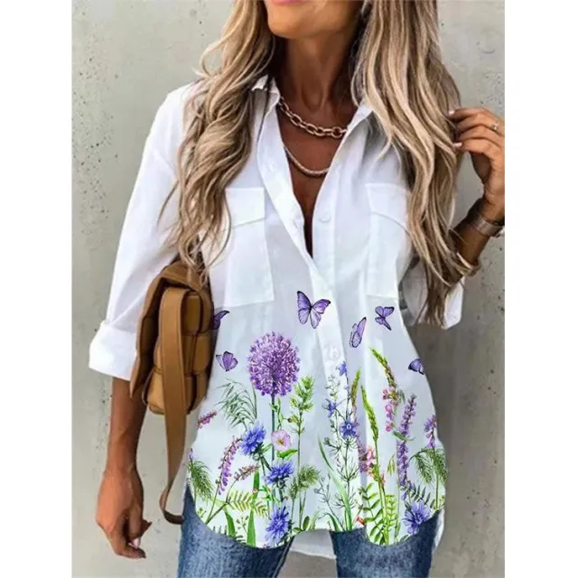 Women's Digital Printing Long Sleeve Shirt Top Butterfly One 2Xl - Shop at LoveMi