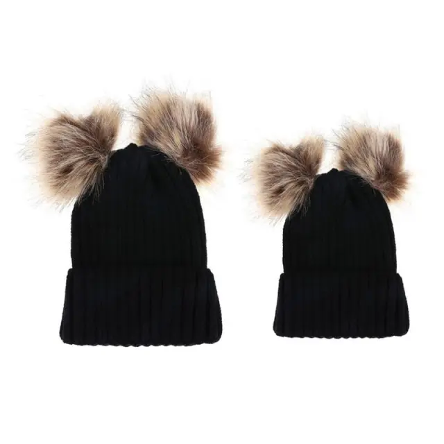 Woolen Cap Pairs Of Fur Balls Black - Shop at LoveMi