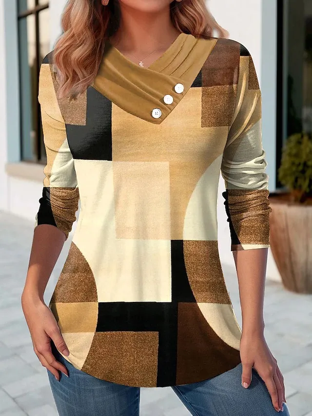 Geometric Stitching Contrast Color Women's V neck Jumpsuit Style 6 - Shop at LoveMi