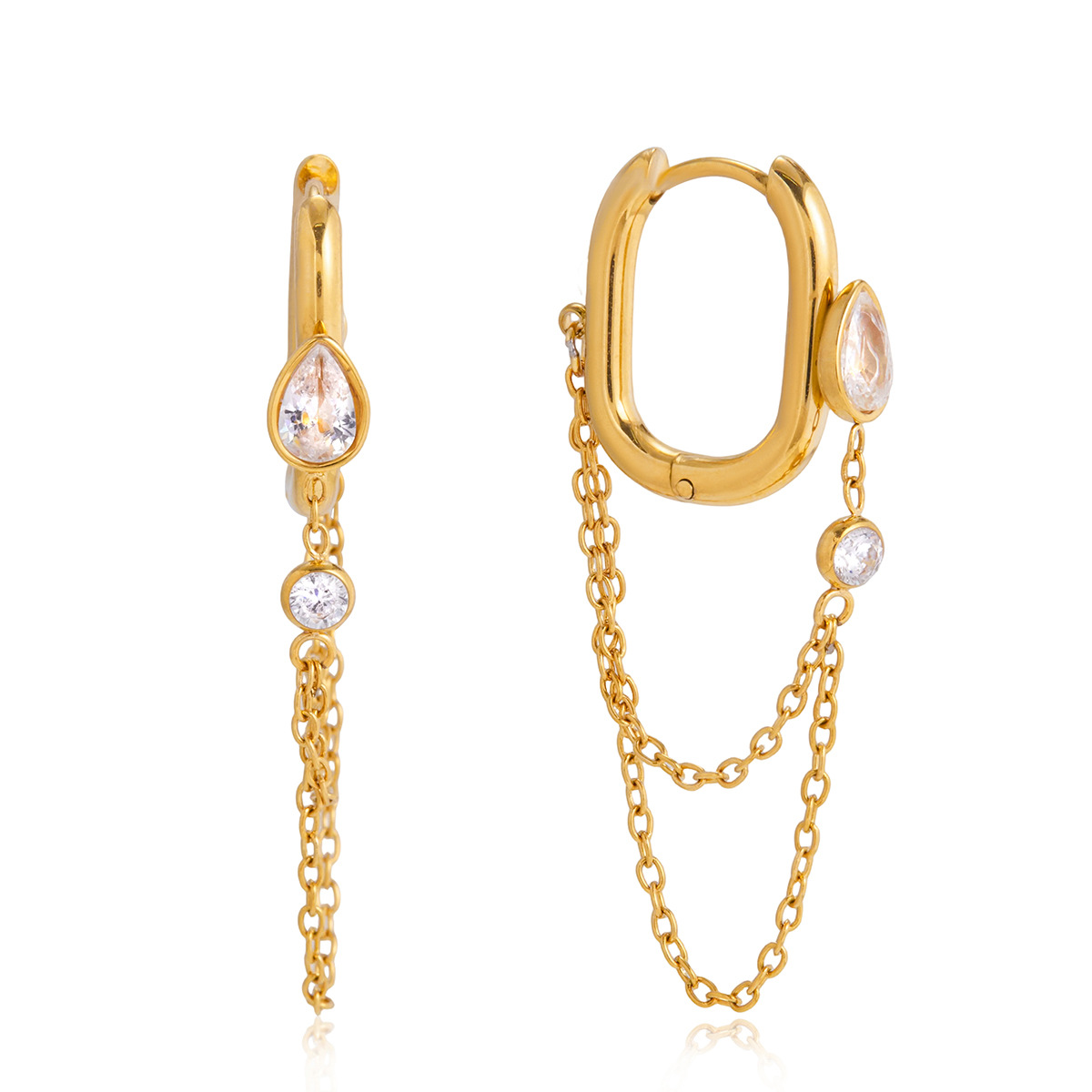 Stainless Steel Waterdrop-shaped Zircon Tassel Earringsluxury On A Budget