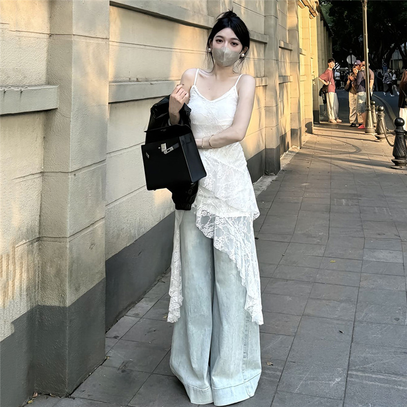 Plus-size Irregular White Lace Slip Dress For Women