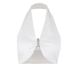 Women's V-neck Design Sense Hooks Halterneck Vest - White - View 1