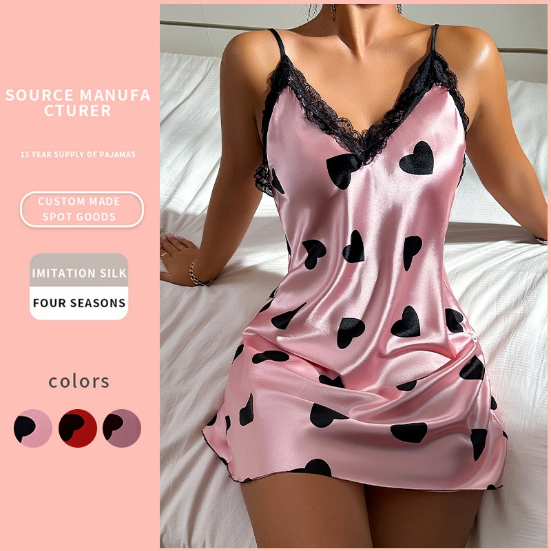 Ice Silk Nightdress Sexy Backless Lovely Suspender Skirt Pajamas Thin Breathable Printed - Image 17